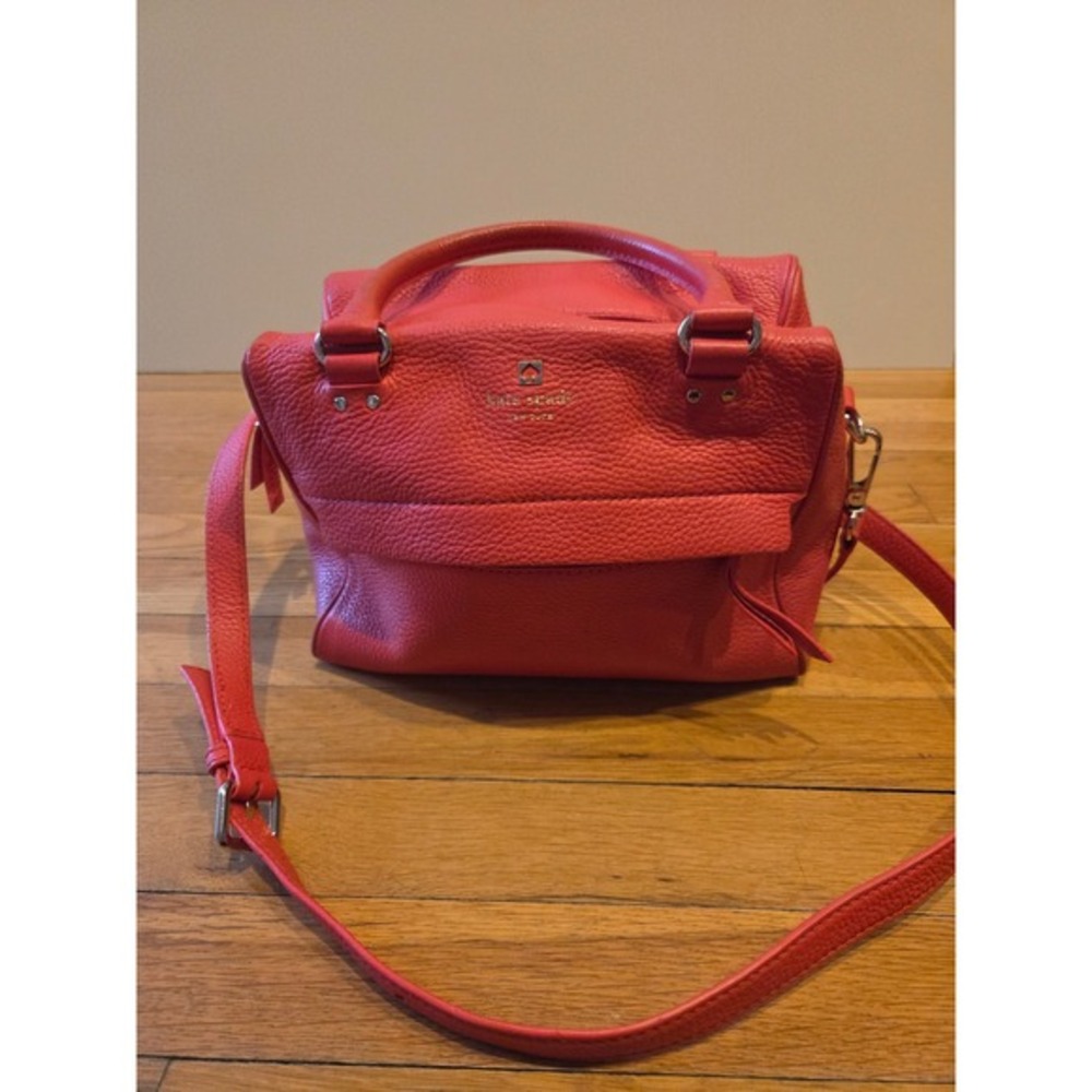 Kate Spade NY Grant Park Hadlen Pebbled Leather Satchel Crossbody Bag Coral Red - Picture 2 of 16